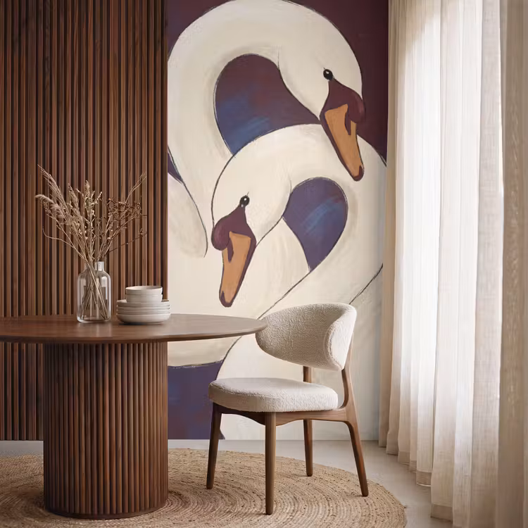 Vogel - Koppel - Liefde - Abstract - Wit Behang Vlies klein -sfeer1