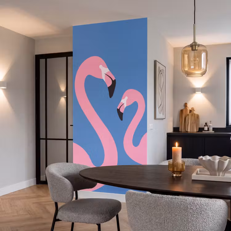 Vogel - Paar - Dieren - Modern - Roze Behang Vlies klein -sfeer3
