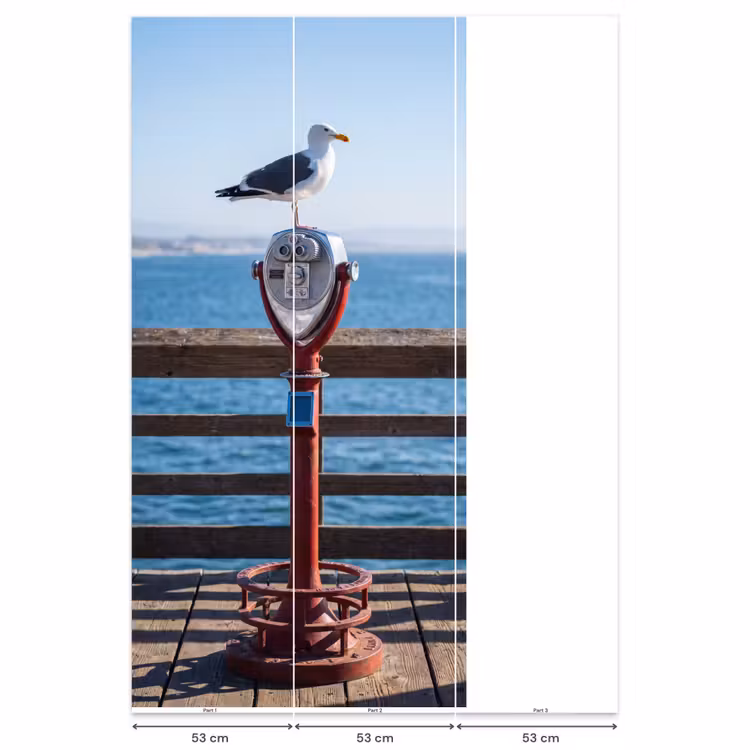 Vogel - Verrekijker - Kust - Zee - Blauw Behang Vlies klein -USP_banen