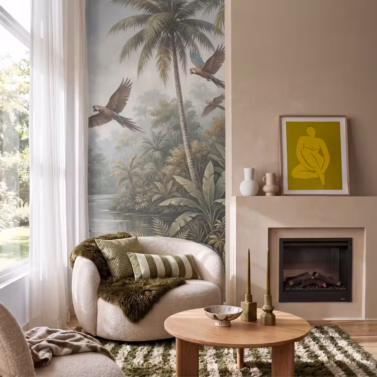 Vogel - Vliegend - Tropisch - Landschap - Klassiek Behang Vlies klein -sfeer2