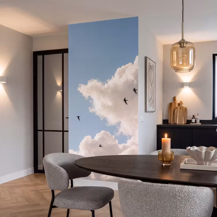 Vogel - Vlucht - Wolken - Natuur - Blauw Behang Vlies klein -sfeer3