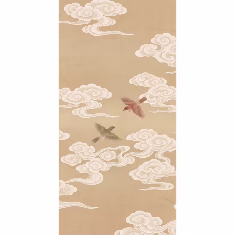Vogels - Vliegen - Beige Behang Vlies klein -3d_website