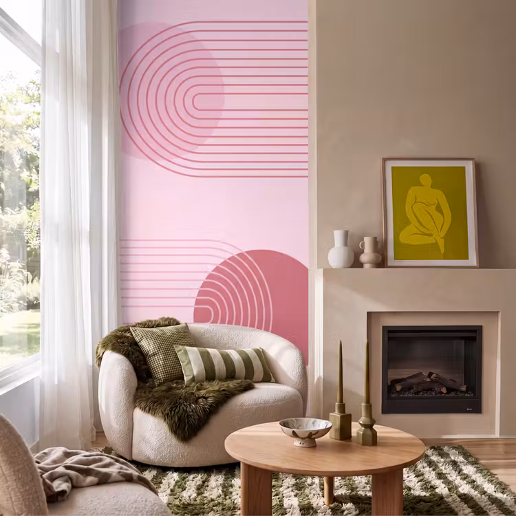 Vormen - Lijnen - Minimalistisch - Roze Behang Vlies klein -sfeer2