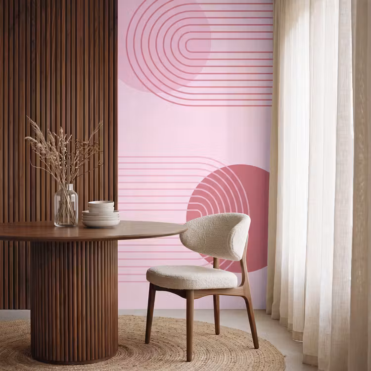 Vormen - Lijnen - Minimalistisch - Roze Behang Vlies klein -sfeer1