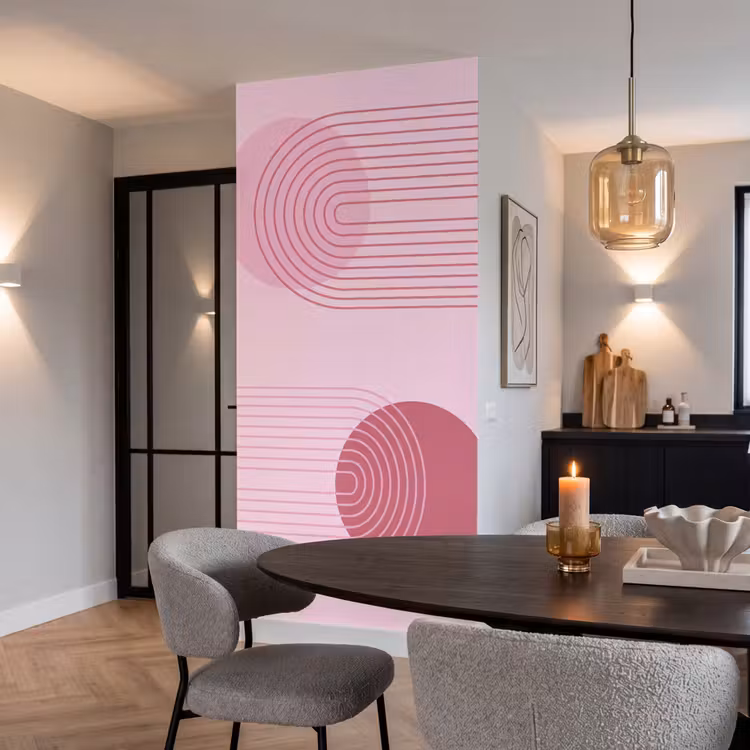 Vormen - Lijnen - Minimalistisch - Roze Behang Vlies klein -sfeer3