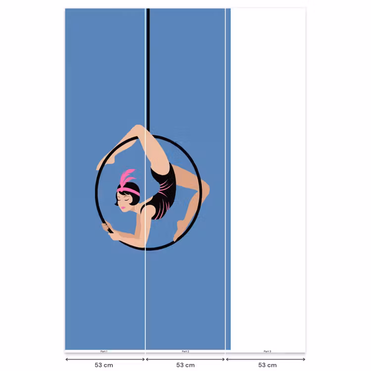 Vrouw - Aerial hoop - Art deco - Illustratie - Blauw Behang Vlies klein -USP_banen
