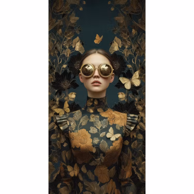 Vrouw - Bladeren - Goud - Vlinders Behang Vlies klein -3d_website