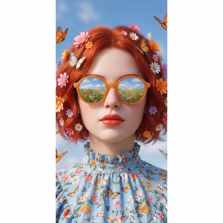 Vrouw - Bloemen - Zomer - Portret - Kleurrijk Behang Vlies klein -3d_website