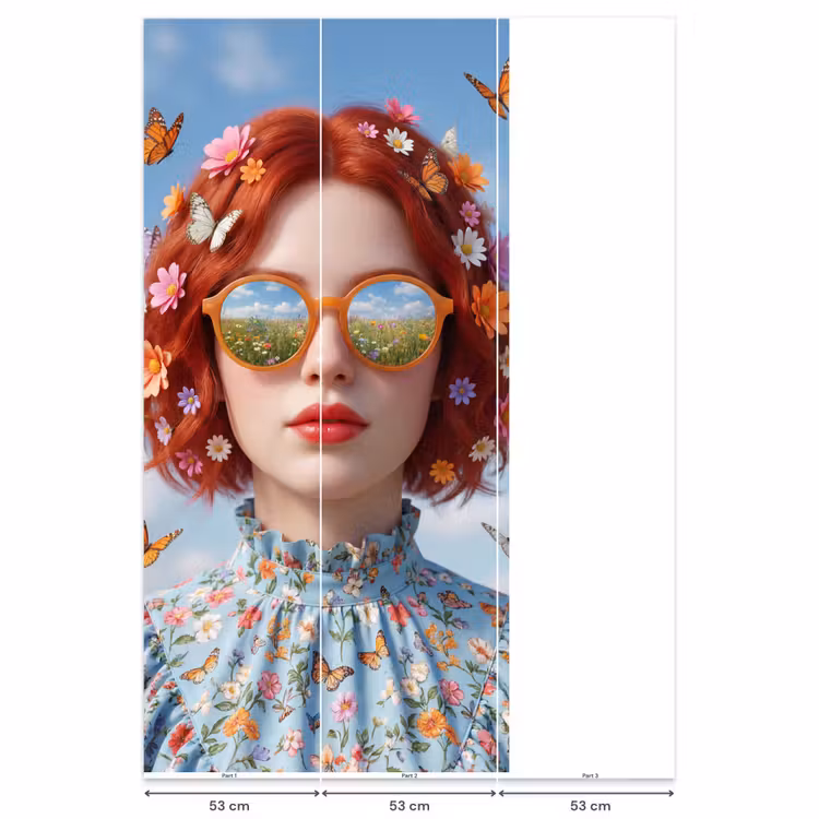 Vrouw - Bloemen - Zomer - Portret - Kleurrijk Behang Vlies klein -USP_banen