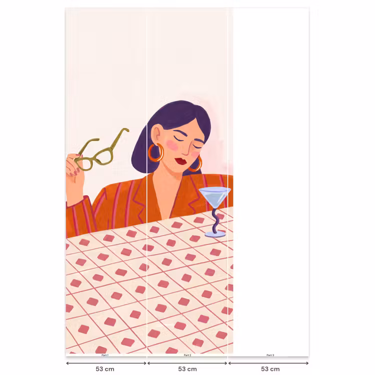 Vrouw - Bril - Cocktail - Illustratie - Modern Behang Vlies klein -USP_banen