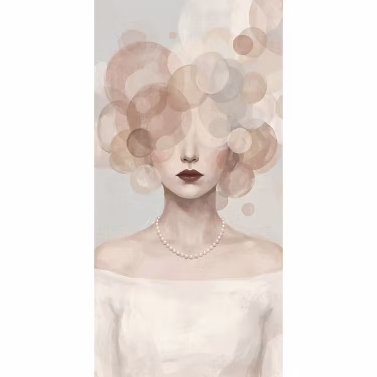 Vrouw - Cirkels - Beige Behang Vlies klein -3d_website