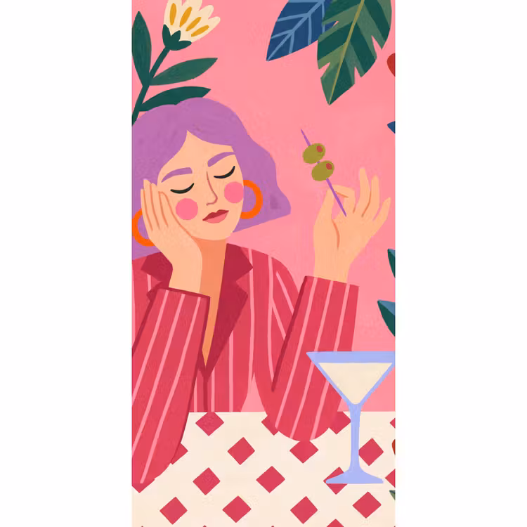 Vrouw - Cocktail - Bloemen - Modern - Roze Behang Vlies klein -3d_website