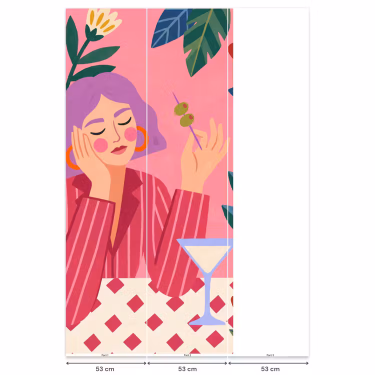Vrouw - Cocktail - Bloemen - Modern - Roze Behang Vlies klein -USP_banen