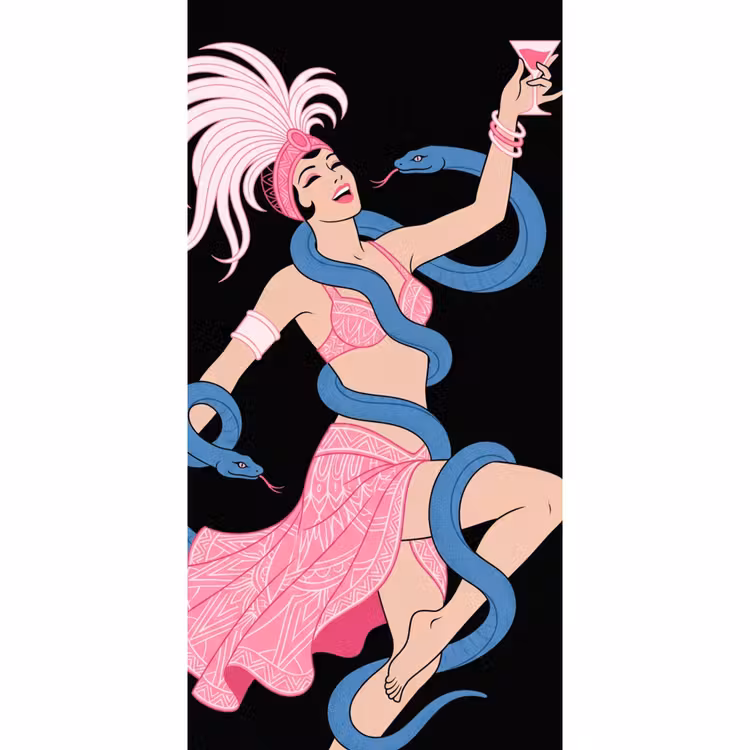 Vrouw - Danseres - Slangen - Art Deco - Roze Behang Vlies klein -3d_website