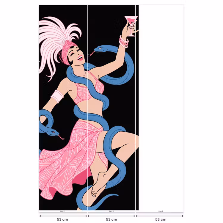 Vrouw - Danseres - Slangen - Art Deco - Roze Behang Vlies klein -USP_banen
