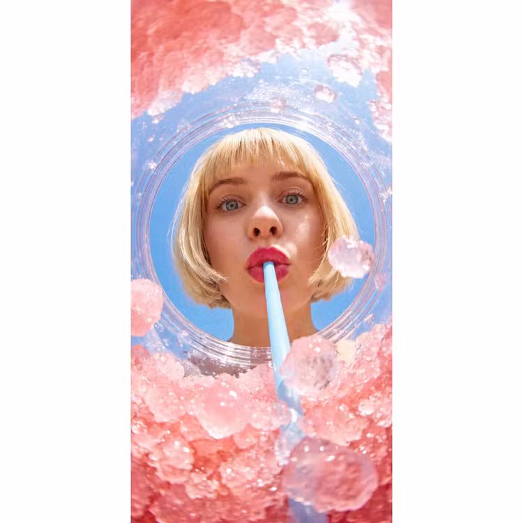 Vrouw - Drank - Zomer - Roze - Blauw Behang Vlies klein -3d_website