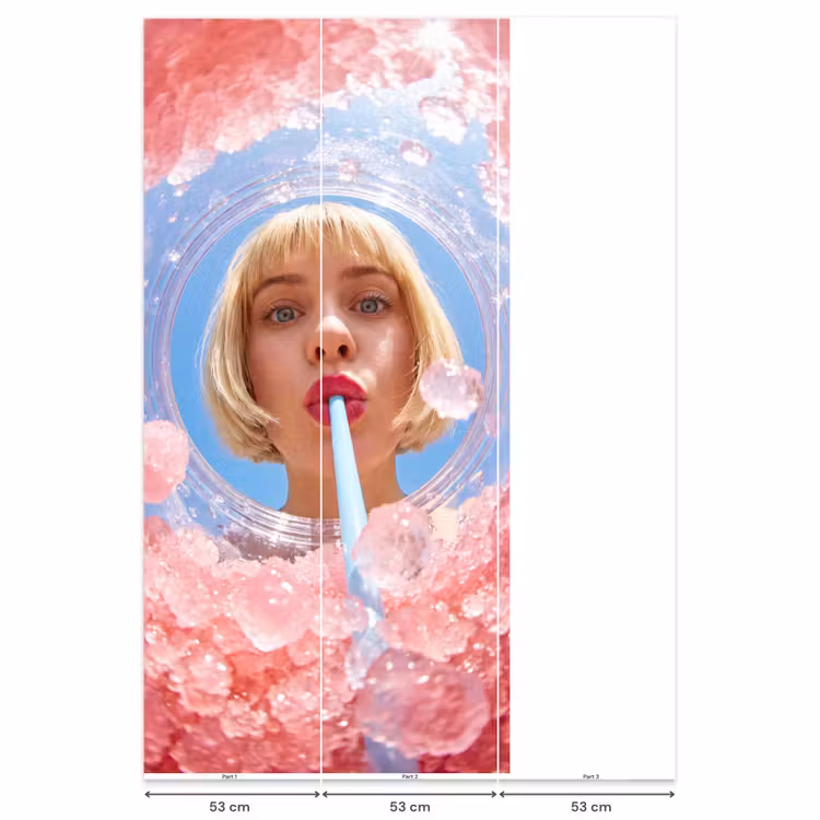 Vrouw - Drank - Zomer - Roze - Blauw Behang Vlies klein -USP_banen