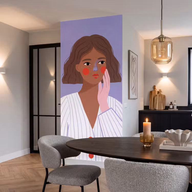 Vrouw - Gezicht - Mensen - Abstract - Kleurrijk Behang Vlies klein -sfeer3