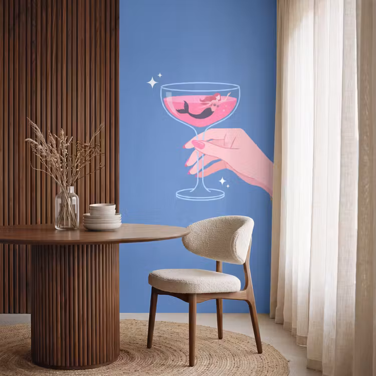 Vrouw - Glas - Abstract - Roze - Blauw Behang Vlies klein -sfeer1
