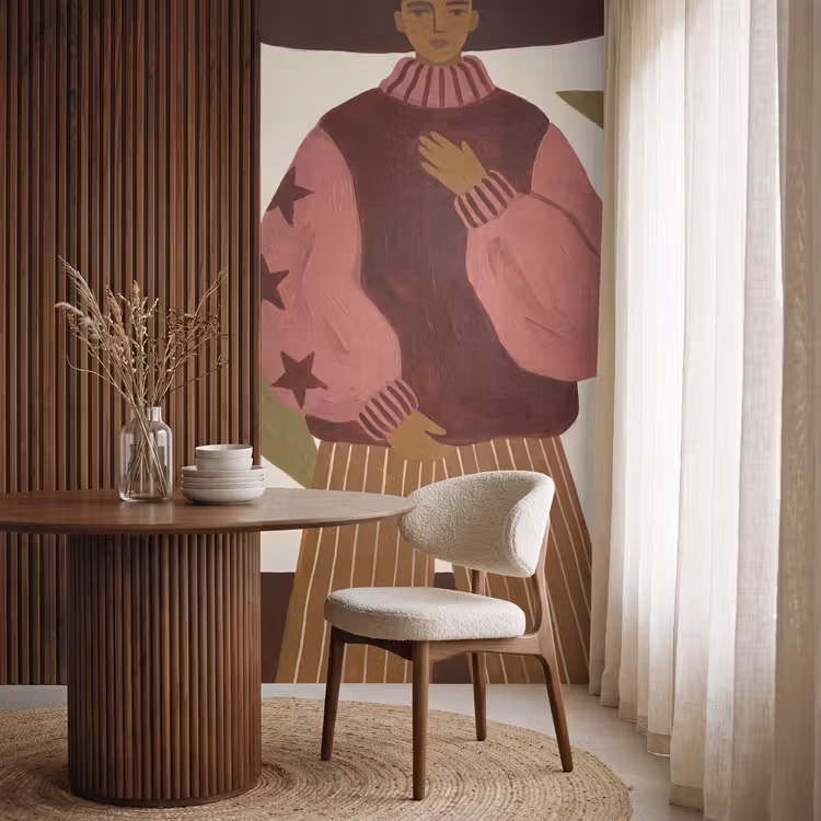 Vrouw - Hoed - Abstract - Modern - Portret Behang Vlies klein -sfeer1