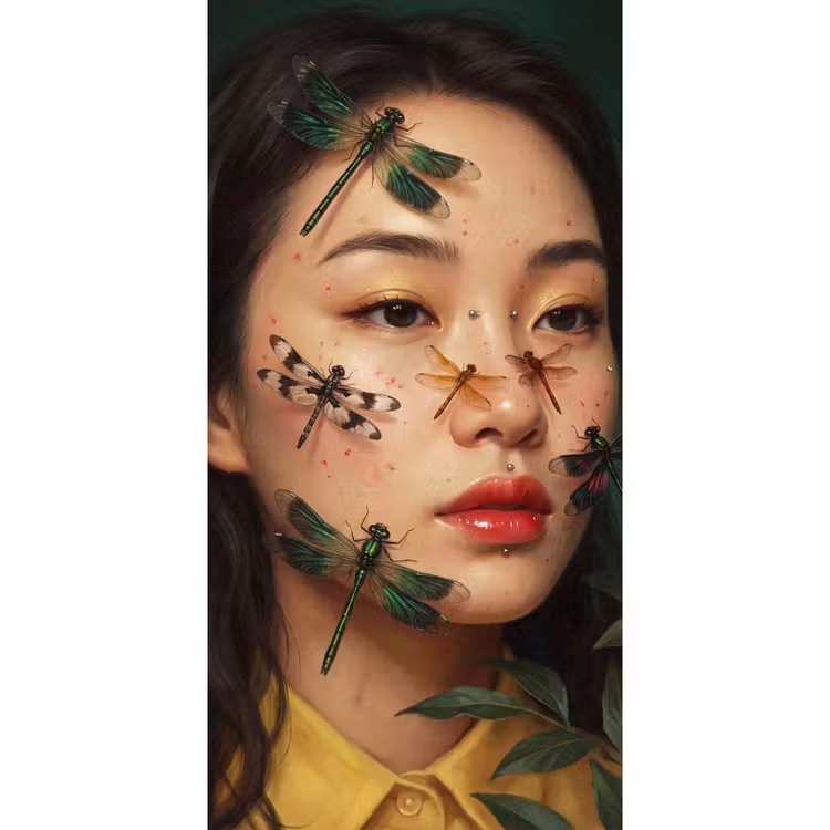 Vrouw - Insecten - Natuur - Portret - Groen Behang Vlies klein -3d_website