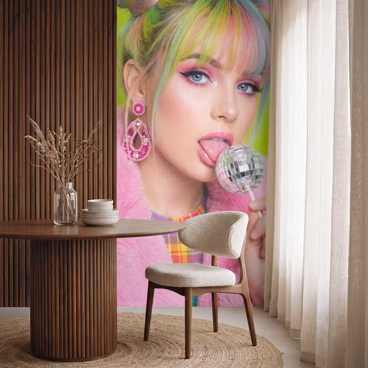Vrouw - Kleurrijk haar - Pop art - Modern - Levendig Behang Vlies klein -sfeer1