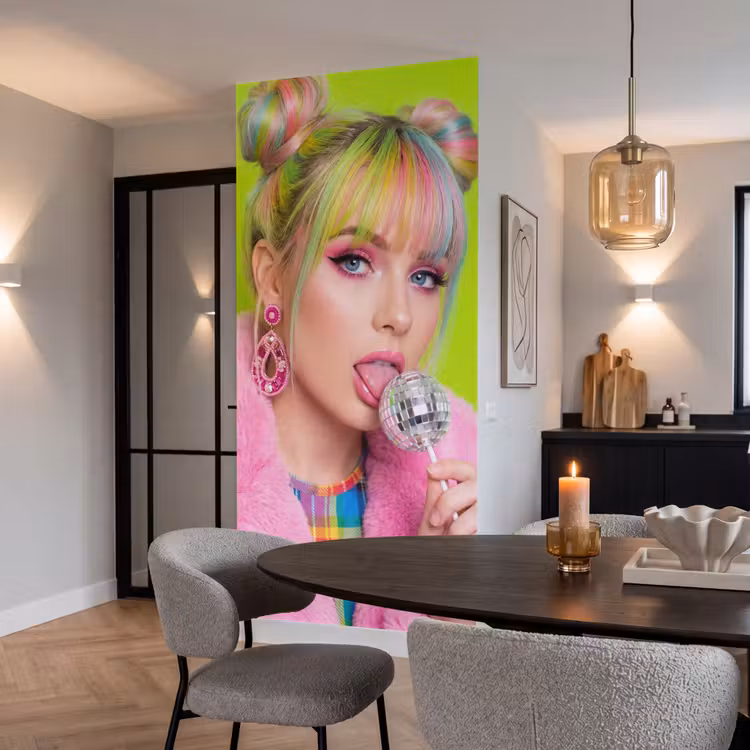 Vrouw - Kleurrijk haar - Pop art - Modern - Levendig Behang Vlies klein -sfeer3