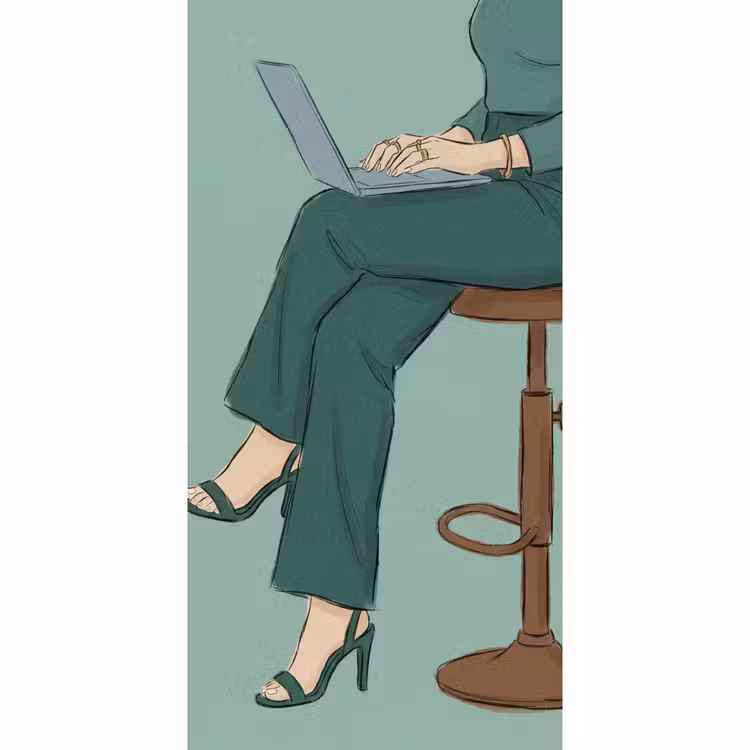 Vrouw - Laptop - Zittend - Illustratie - Groen Behang Vlies klein -3d_website