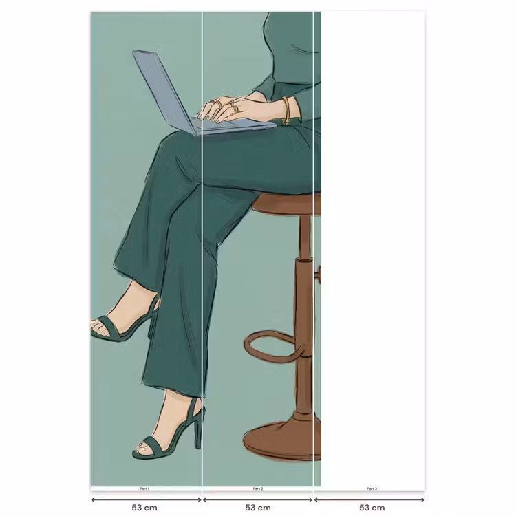 Vrouw - Laptop - Zittend - Illustratie - Groen Behang Vlies klein -USP_banen