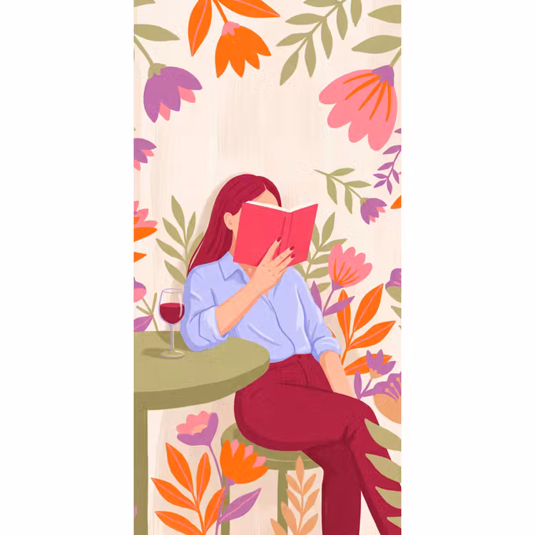Vrouw - Lezen - Thuis - Modern - Bloemen Behang Vlies klein -3d_website
