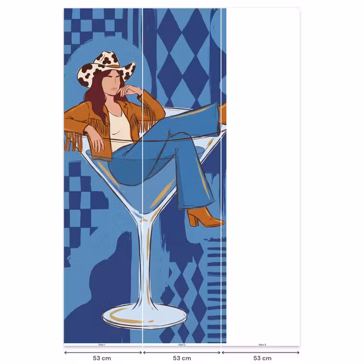 Vrouw - Martini glas - Abstract - Blauw - Kunst Behang Vlies klein -USP_banen