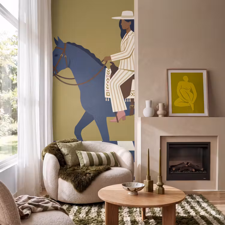 Vrouw - Paard - Rijden - Modern - Abstract Behang Vlies klein -sfeer2