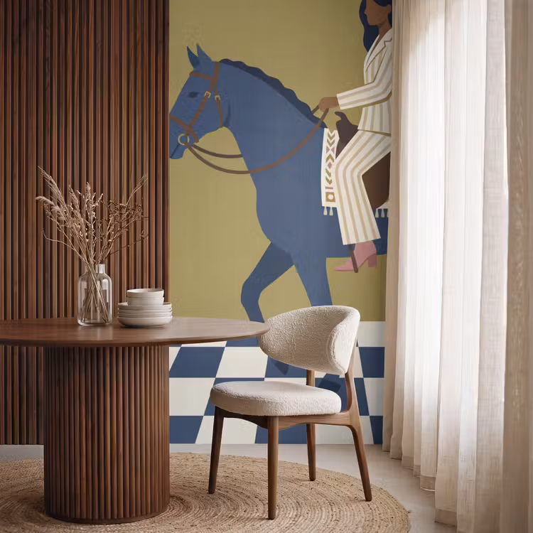 Vrouw - Paard - Rijden - Modern - Abstract Behang Vlies klein -sfeer1