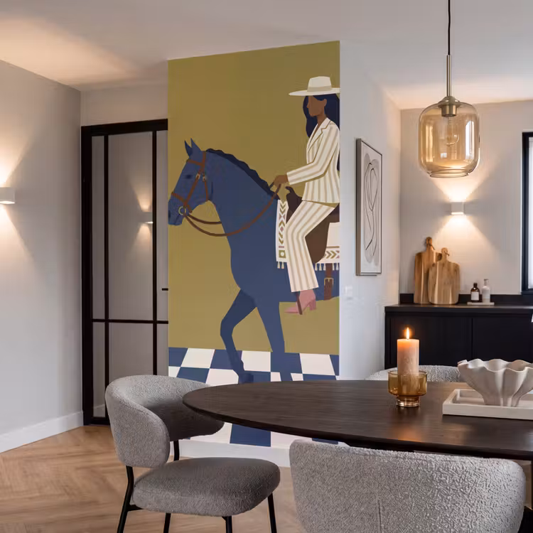Vrouw - Paard - Rijden - Modern - Abstract Behang Vlies klein -sfeer3