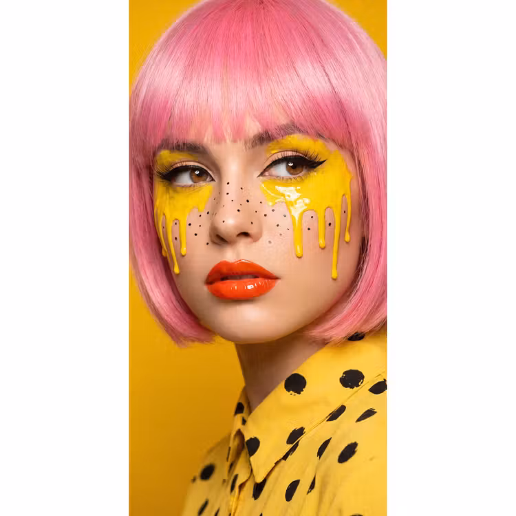 Vrouw - Portret - Abstract - Kleurrijk - Geel Behang Vlies klein -3d_website