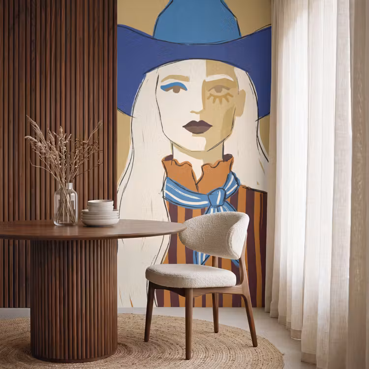 Vrouw - Portret - Abstract - Kleurrijk - Modern Behang Vlies klein -sfeer1