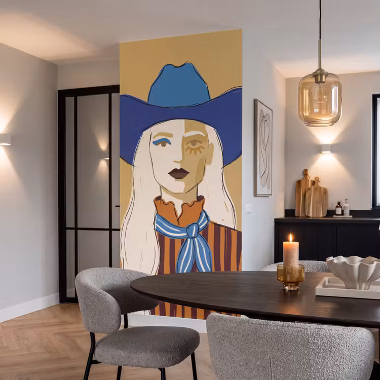 Vrouw - Portret - Abstract - Kleurrijk - Modern Behang Vlies klein -sfeer3