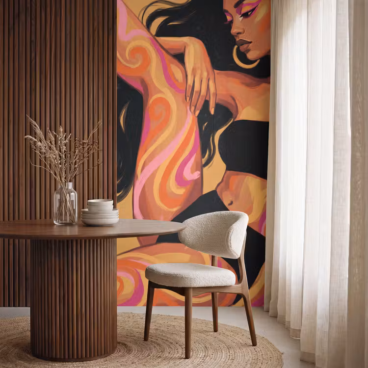 Vrouw - Portret - Abstract - Modern - Kleurrijk Behang Vlies klein -sfeer1