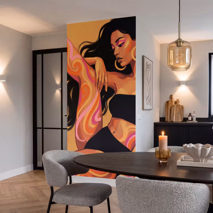 Vrouw - Portret - Abstract - Modern - Kleurrijk Behang Vlies klein -sfeer3
