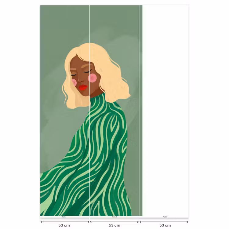 Vrouw - Portret - Illustratie - Modern - Groen Behang Vlies klein -USP_banen