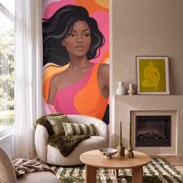 Vrouw - Portret - Kleurrijk - Modern - Kunst Behang Vlies klein -sfeer2