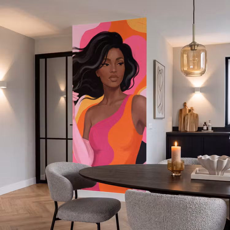 Vrouw - Portret - Kleurrijk - Modern - Kunst Behang Vlies klein -sfeer3