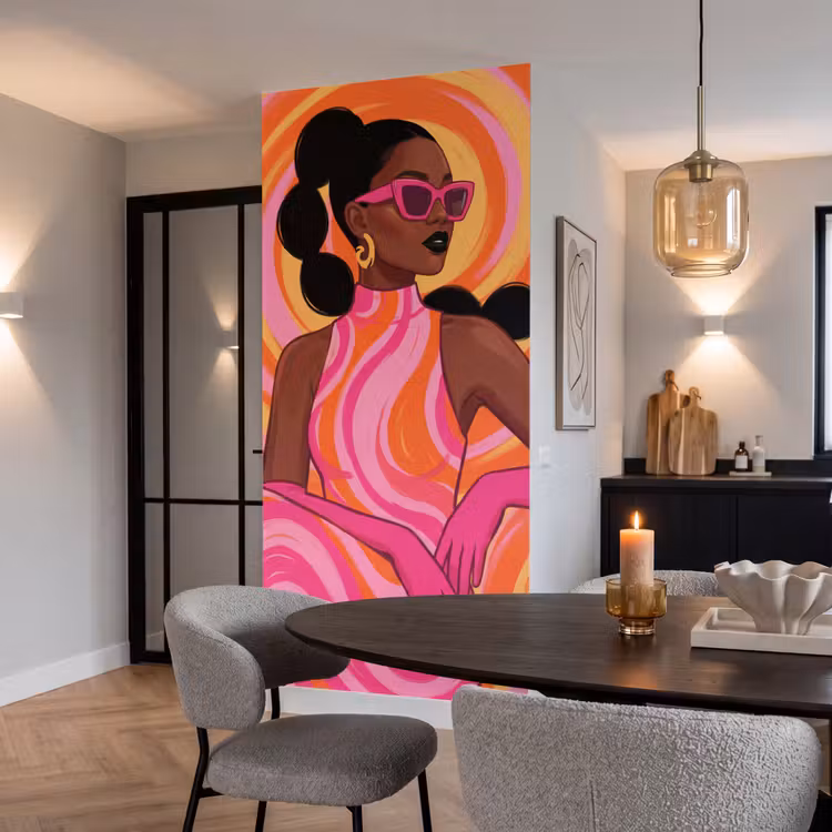 Vrouw - Portret - Kunst - Abstract - Roze Behang Vlies klein -sfeer3