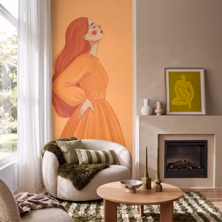 Vrouw - Profiel - Mensen - Modern - Oranje Behang Vlies klein -sfeer2