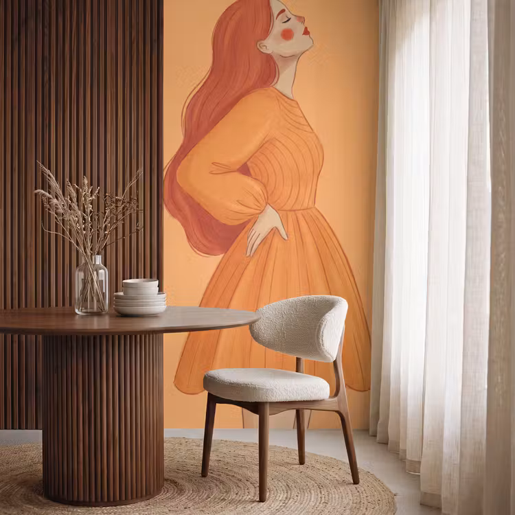 Vrouw - Profiel - Mensen - Modern - Oranje Behang Vlies klein -sfeer1