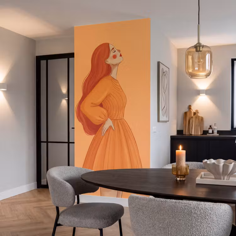 Vrouw - Profiel - Mensen - Modern - Oranje Behang Vlies klein -sfeer3