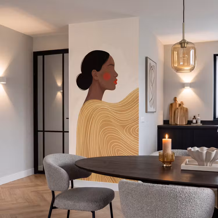 Vrouw - Profiel - Modern - Abstract - Kunst Behang Vlies klein -sfeer3