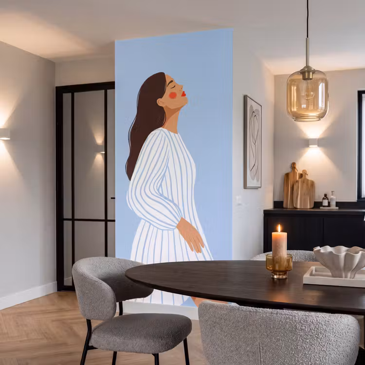 Vrouw - Profiel - Rust - Modern - Illustratie Behang Vlies klein -sfeer3