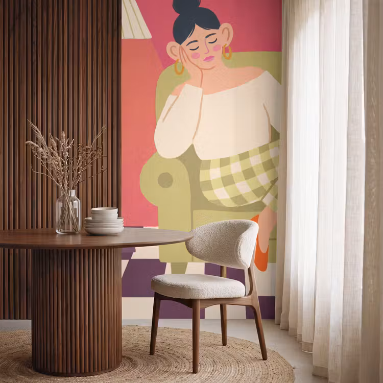 Vrouw - Rust - Interieur - Modern - Kunst Behang Vlies klein -sfeer1