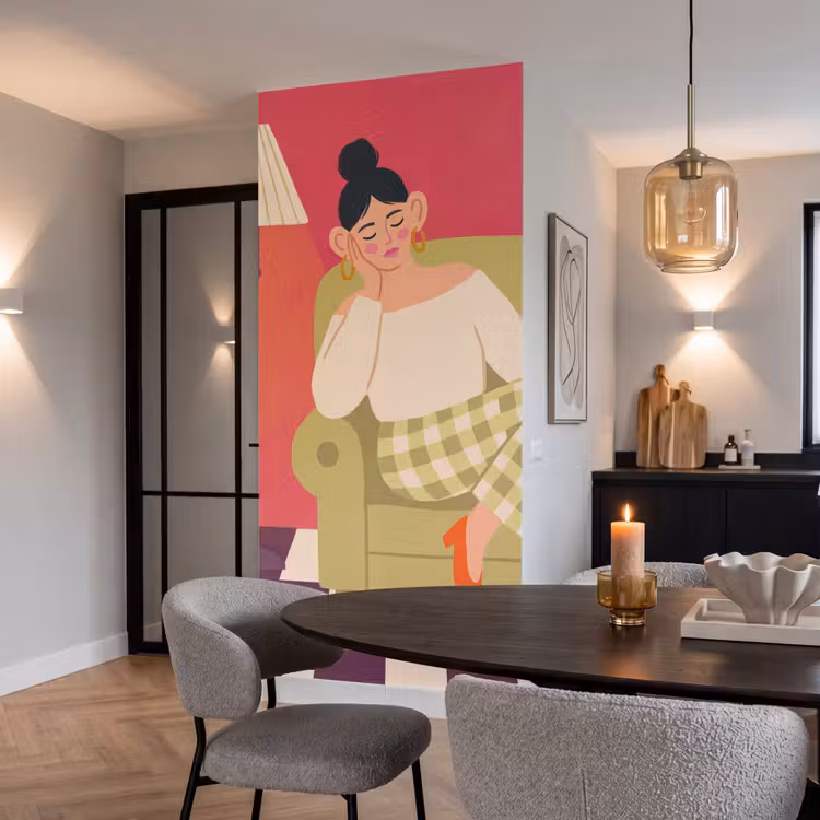 Vrouw - Rust - Interieur - Modern - Kunst Behang Vlies klein -sfeer3